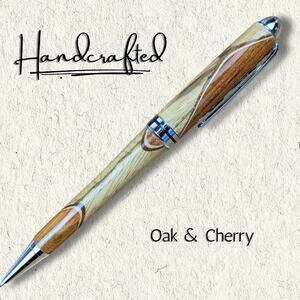 Handcrafted Cherry & Oak Wood Click Pen Retro Curve Mod 60s Vibe USA Made